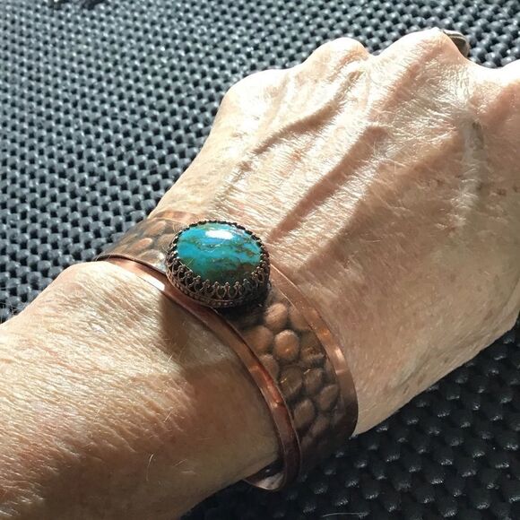 Kingman Turquoise and Copper Cuff Bracelet, NEW, double layer, Made in the USA - Picture 2 of 5